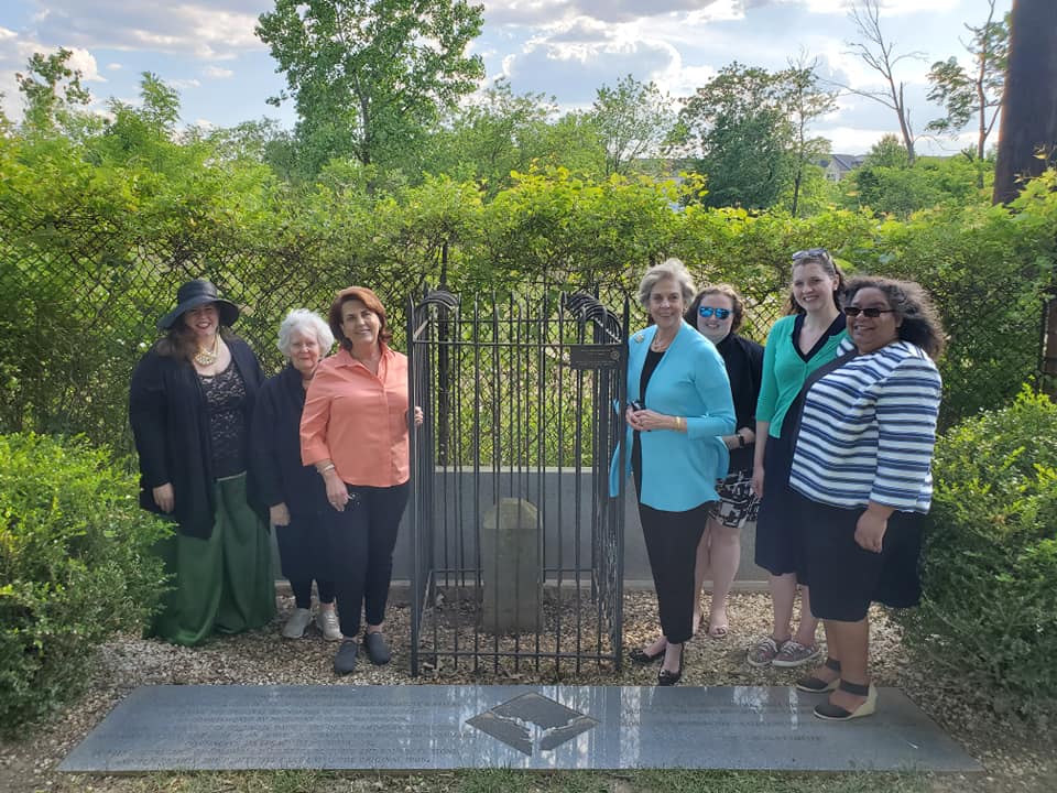 CJW-KM members with NSDAR President General and DCDAR State Regent at the DC Boundary Stone our chapter maintains